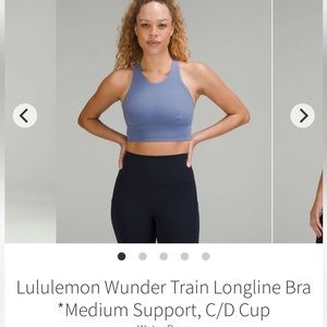 Size 4 Lululemon Wunder Train Longline Bra
Medium Support 
In Water Drop